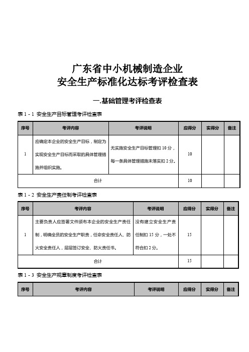 企业安全生产标准化达标考评检查表