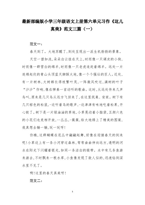 最新部编版小学三年级语文上册第六单元习作《这儿真美》范文三篇(一)