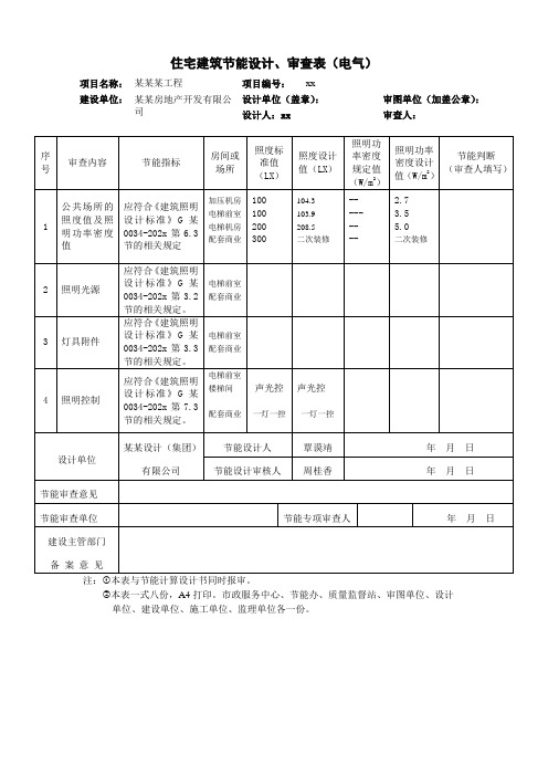 住宅建筑节能设计、审查表