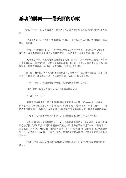 黄石市中考满分作文-感动的瞬间——最美丽的珍藏