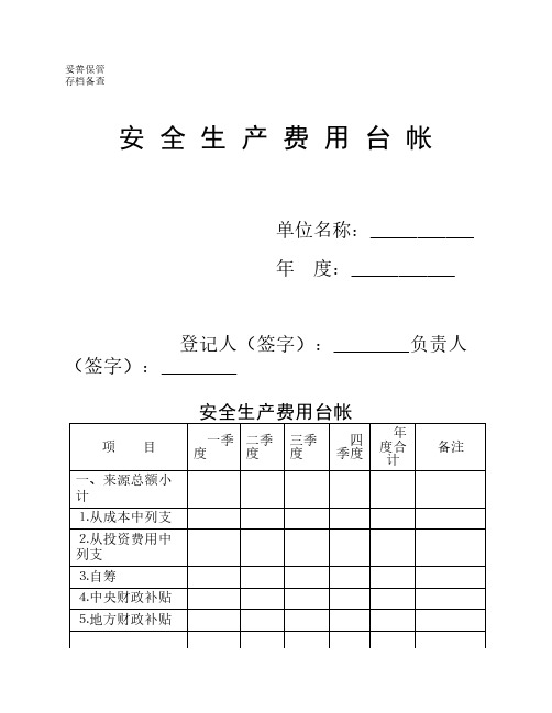 安全生产费用台账表