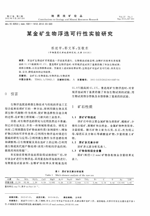 某金矿生物浮选可行性实验研究