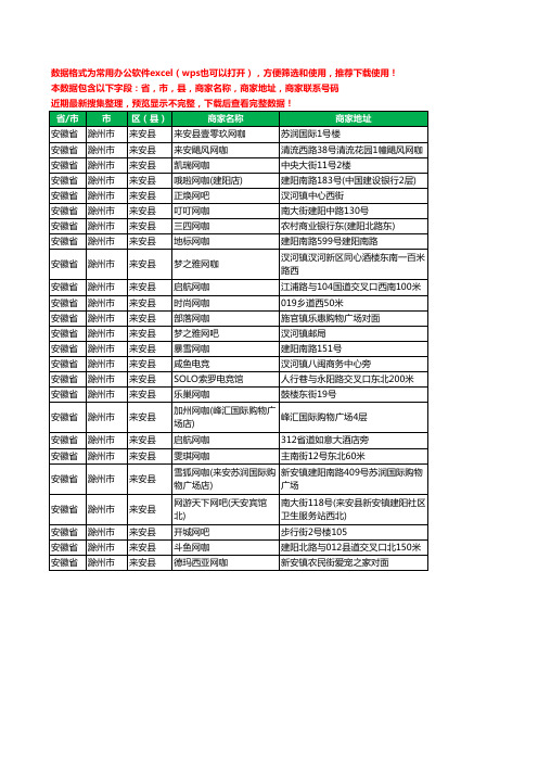 2020新版安徽省滁州市来安县网吧工商企业公司商家名录名单黄页联系电话号码地址大全25家