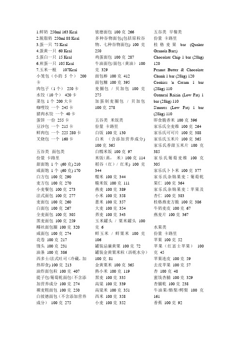 食物卡路里对照表 想减肥就一天控制在1400以下