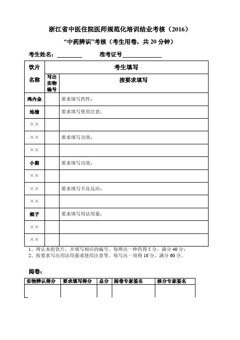 2016结业考核打分表