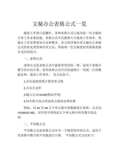 文秘办公表格公式一览