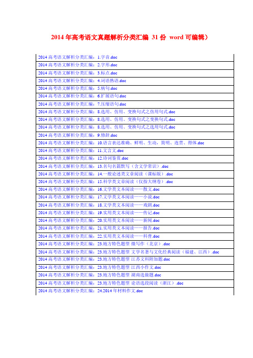 2014年高考语文真题解析分类汇编 31份 (纯word可编辑)