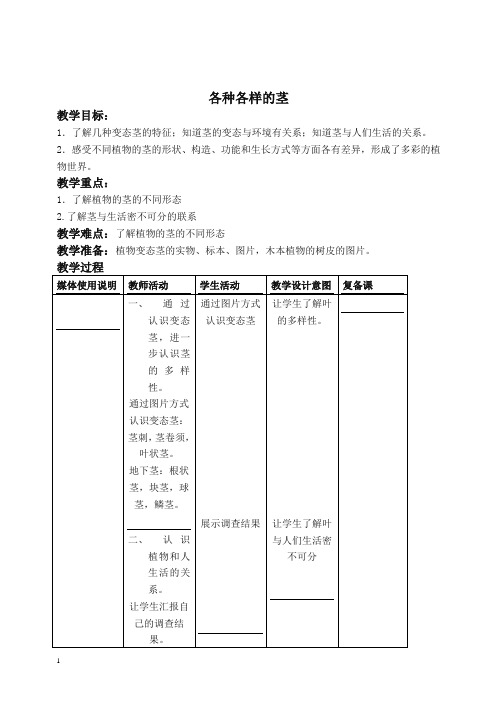 首师大小学科学四上《7.各种各样的茎》 教案(4).doc