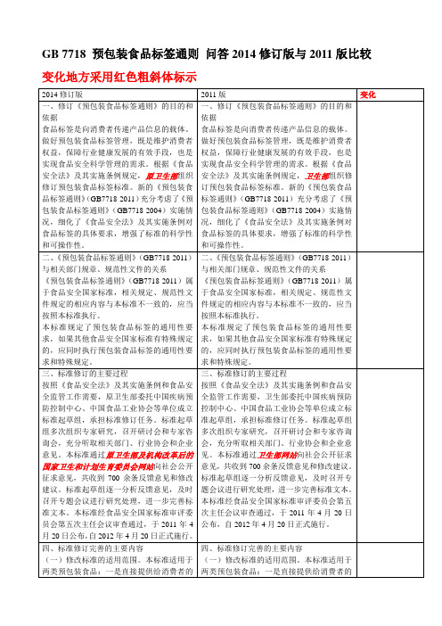 最新GB_7718_预包装食品标签通则_问答修订版与版比较