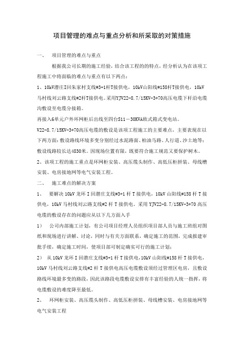 项目管理的难点与重点分析和所采取的对策措施