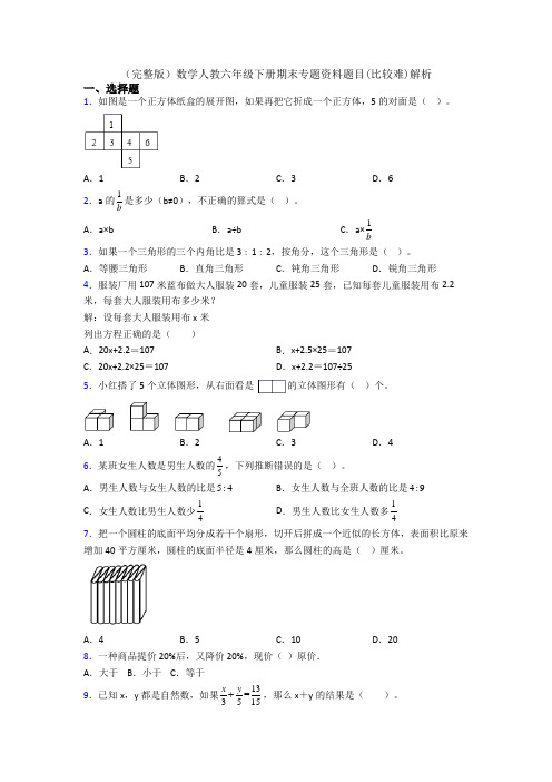 (完整版)数学人教六年级下册期末专题资料题目(比较难)解析