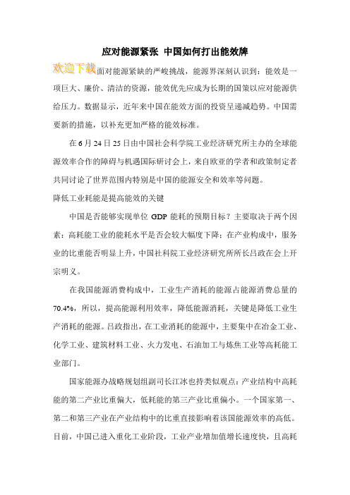 应对能源紧张 中国如何打出能效牌