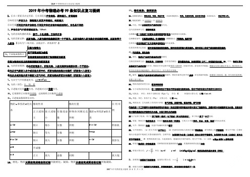 2019中考物理知识点总结复习提纲