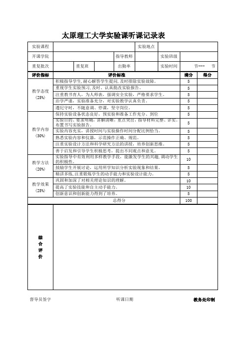 太原理工大学实验课听课记录表