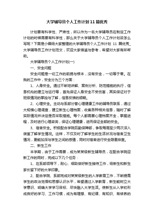 大学辅导员个人工作计划11篇优秀