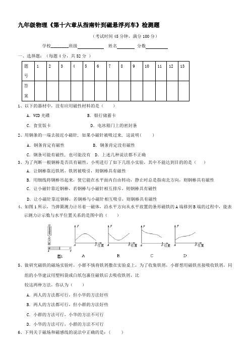 〖初三★物理〗九年级物理从指南针到磁悬浮列车同步练习题