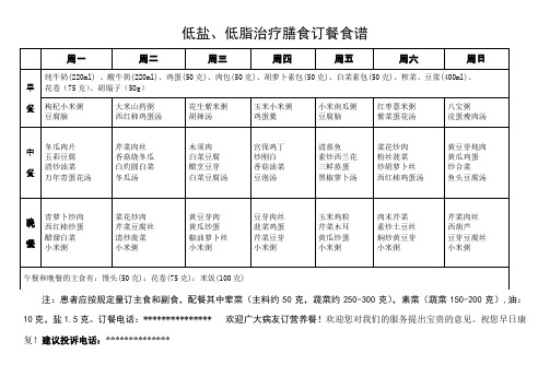 低盐、低脂治疗膳食订餐食谱