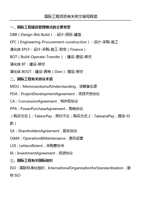 国际工程项目有关英文缩写释读