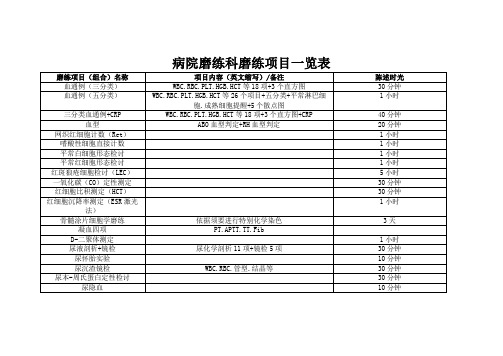 医院检验科检验项目一览表