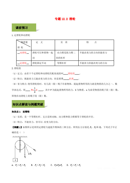 2020人教版初中物理八年级下册第十二章简单机械12.2滑轮精讲精练