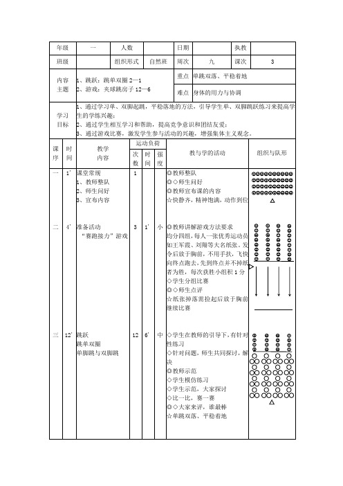 跳单双圈(教案)人教版体育一年级上册 