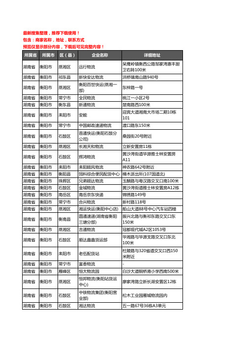 新版湖南省衡阳市托运企业公司商家户名录单联系方式地址大全419家