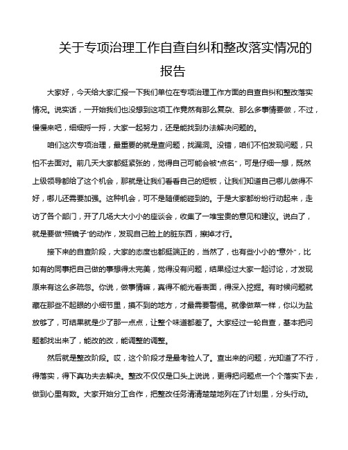 关于专项治理工作自查自纠和整改落实情况的报告