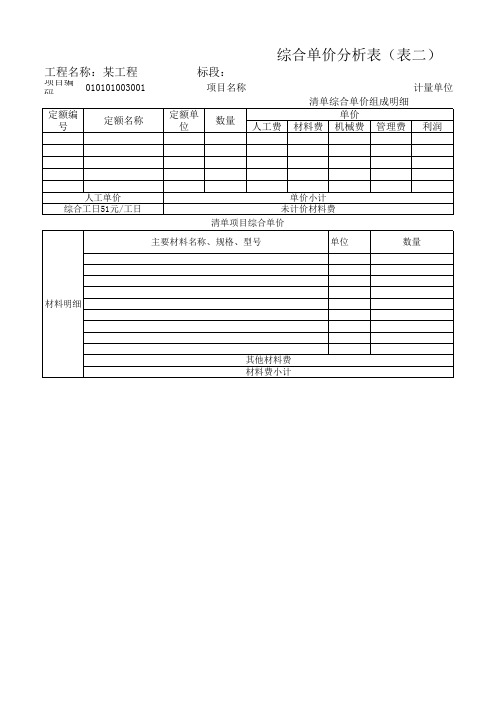 综合单价分析表(表格计算)