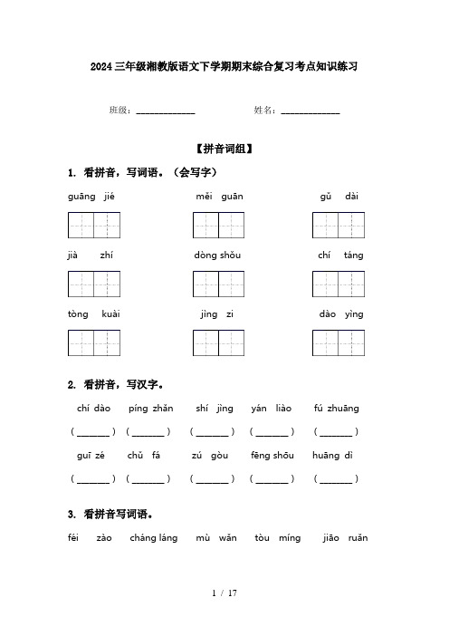 2024三年级湘教版语文下学期期末综合复习考点知识练习