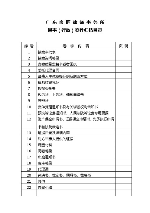 民事(行政)案件归档目录