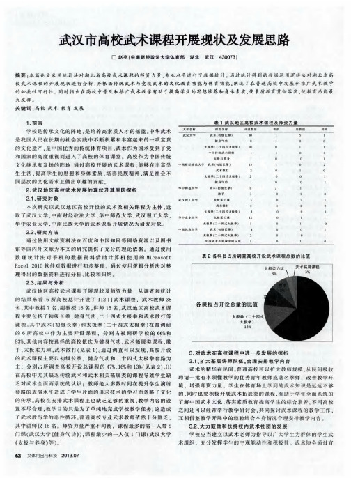 武汉市高校武术课程开展现状及发展思路