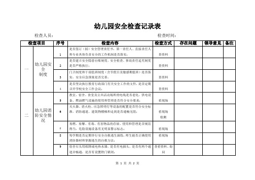 幼儿园安全检查记录表