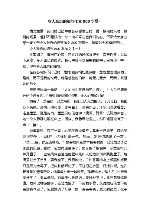 令人难忘的细节作文800字高一