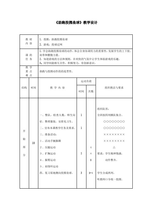 小学体育_助跑投掷垒球教学设计学情分析教材分析课后反思