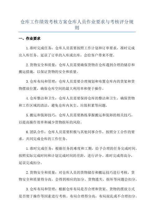 仓库工作绩效考核方案仓库人员作业要求与考核评分规则