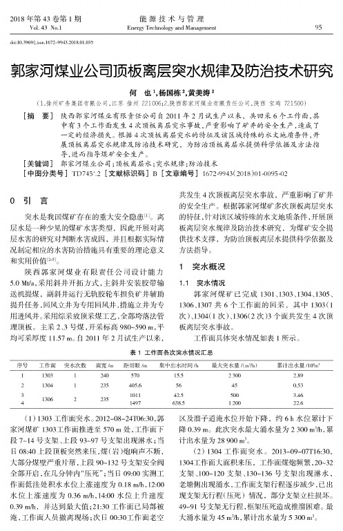 郭家河煤业公司顶板离层突水规律及防治技术研究