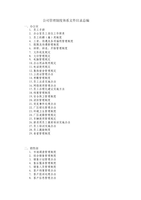 公司管理制度体系文件目录总编