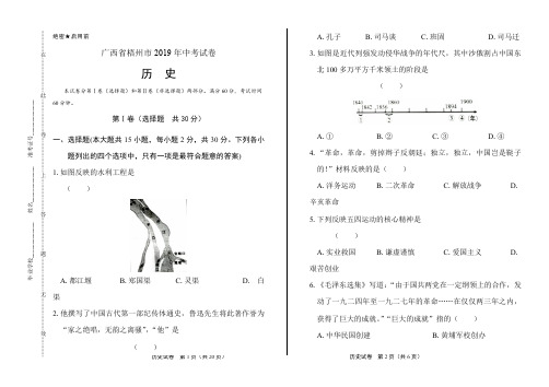 及答案解析2019年广西梧州市中考历史试卷