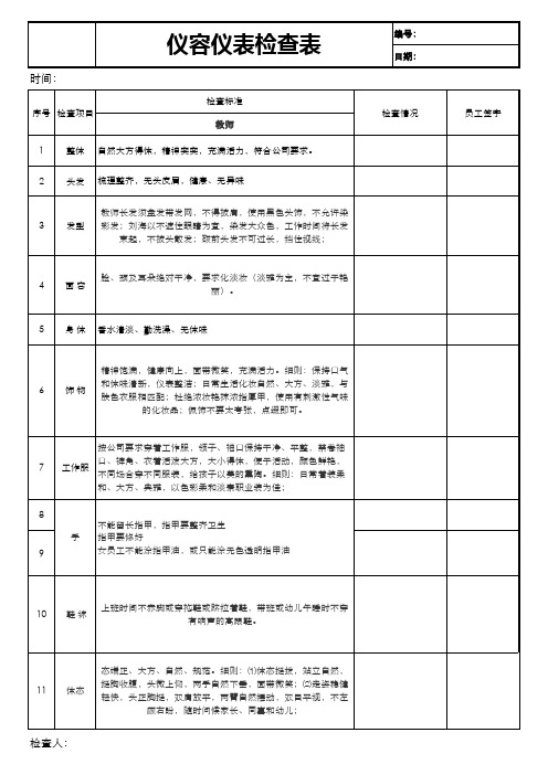 教师仪容仪表检查表