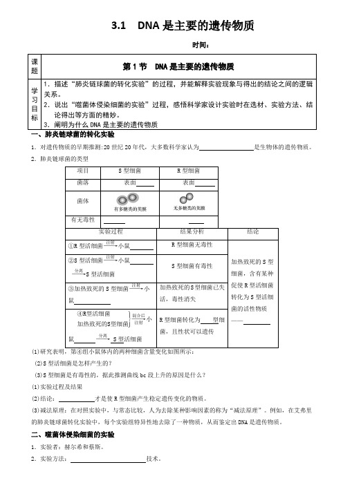 高三生物一轮复习导学案3.1DNA是主要的遗传物质