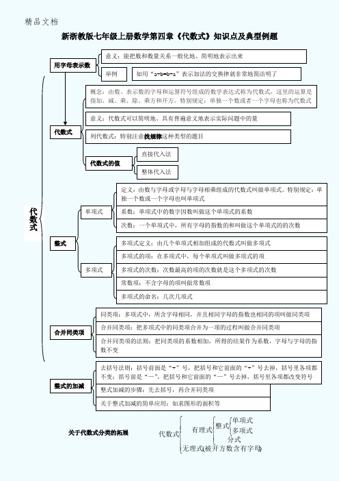 新浙教版七年级上册数学第四章代数式知识点及典型例题