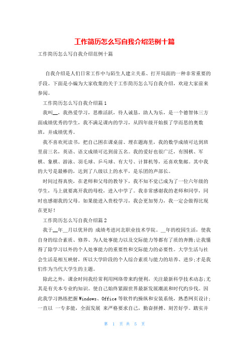 工作简历怎么写自我介绍范例十篇