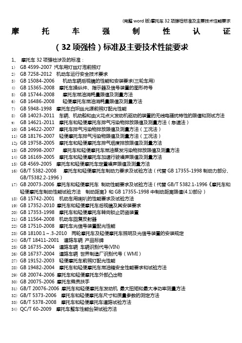 (完整word版)摩托车32项强检及主要技术性能要求