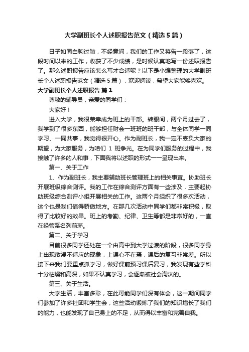 大学副班长个人述职报告范文（精选5篇）