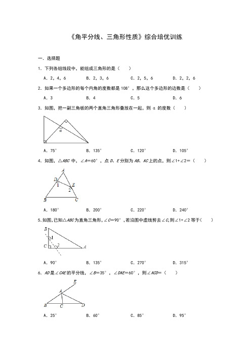 人教版八年级上册《角平分线、三角形性质》综合培优训练