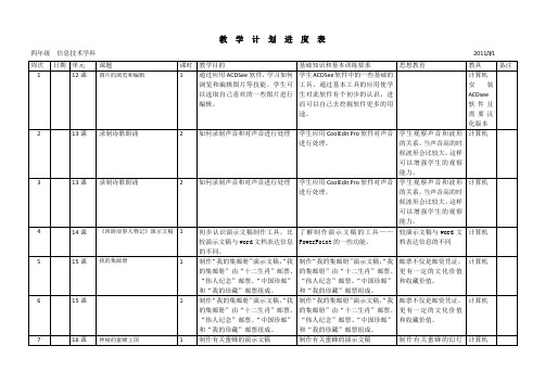 四年级信息教学计划进度表(下)