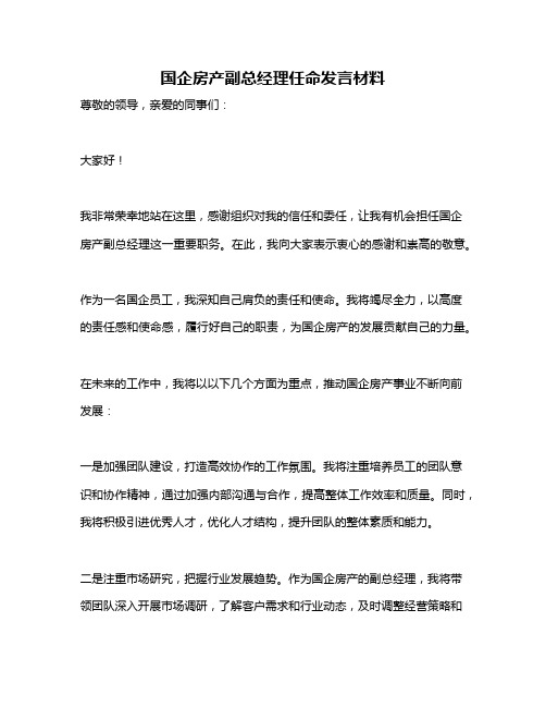 国企房产副总经理任命发言材料