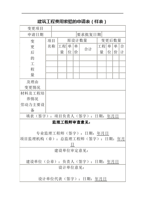 2020 建筑工程费用索赔的申请表