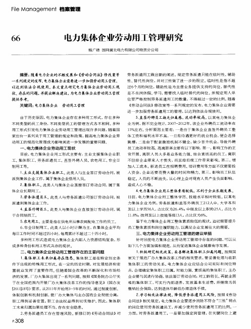 电力集体企业劳动用工管理研究