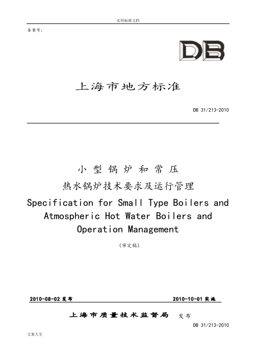 DB31-213-2010小型锅炉和常压热水锅炉技术要求及运行管理系统